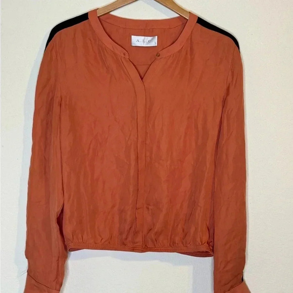 A.L.C. Burnt Orange and Black Stripe Silk Blouse - Picture 2 of 13